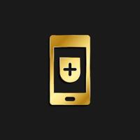 phone, security gold icon. Vector illustration of golden style icon on dark background