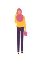 Muslim woman wearing ethnic costumes is walking with mobile phone, Muslim woman use mobile phone vector illustration.