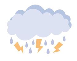 Doodle Flat Clipart. Thundercloud with lightning and rain. All Objects Are Repainted. vector