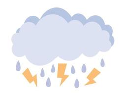 garabatear plano clipart. nube de tormenta con relámpago y lluvia. todas objetos son repintado vector