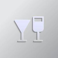 Wine glasses paper style, icon. Grey color vector background- Paper style vector icon.