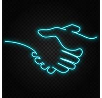 One line handshake neon vector icon. One line art, illustration .
