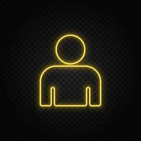 avatar, user yellow neon icon .Transparent background. Yellow neon vector icon on dark background