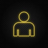 avatar, user yellow neon icon .Transparent background. Yellow neon vector icon on dark background