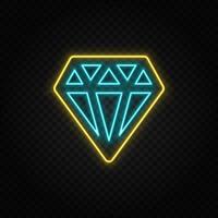 Diamond. Blue and yellow neon vector icon. Transparent background.