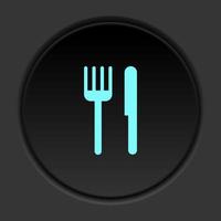 Round button icon Knife and fork. Button banner round badge interface for application illustration on dark background vector