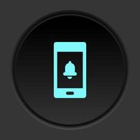 Dark button icon phone bell ringtone. Button banner round badge interface for application illustration on darken background vector