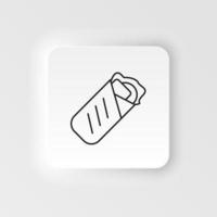 Neumorphic style food and drink vector icon. Burrito Wrap Minimalistic Flat Line Outline Stroke Icon on neumorphism white background