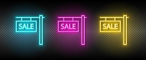 Real estate vector house, property, sale. Illustration neon blue, yellow, red icon set