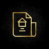 Document, house, property gold icon. Vector illustration of golden particle background. Real estate concept vector illustration .