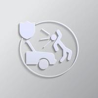 car, crash, human, insurance, icon, vector, insurable, fuse paper style. Grey color vector background- Paper style vector icon. on white background