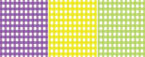 Colorful plaid background set, seamless vector pattern set, straight line, purple, yellow, green