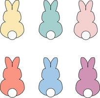 A colorful set of cute rabbit drawings is used for decoration, drawing, and Easter celebration vector