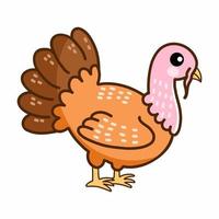 Turkey. Animal on farm. Poultry. Vector illustration of doodles for children. Sticker.