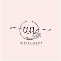 Initial AA feminine logo collections template. handwriting logo of initial signature, wedding, fashion, jewerly, boutique, floral and botanical with creative template for any company or business. vector