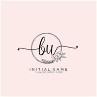 Initial BU feminine logo collections template. handwriting logo of initial signature, wedding, fashion, jewerly, boutique, floral and botanical with creative template for any company or business. vector