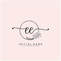 Initial EE feminine logo collections template. handwriting logo of initial signature, wedding, fashion, jewerly, boutique, floral and botanical with creative template for any company or business. vector