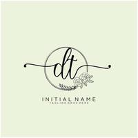 Initial DT feminine logo collections template. handwriting logo of initial signature, wedding, fashion, jewerly, boutique, floral and botanical with creative template for any company or business. vector
