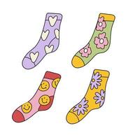 Set of socks in retro hippie style. Classic Woodstock Sixties Subculture Clothes. vector