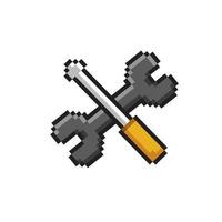 wrench and screw in pixel art style vector