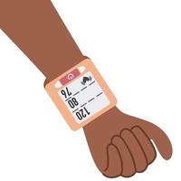 Blood pressure monitor on the wrist.Black hand with wrist tonometer.Cuff measuring arterial blood pressure.World heart day.World hypertension day vector