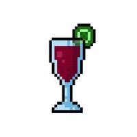 wine glass with slice of lime in pixel art style vector