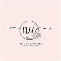 Initial AU feminine logo collections template. handwriting logo of initial signature, wedding, fashion, jewerly, boutique, floral and botanical with creative template for any company or business. vector