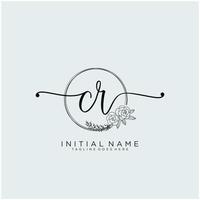 Initial CR feminine logo collections template. handwriting logo of initial signature, wedding, fashion, jewerly, boutique, floral and botanical with creative template for any company or business. vector