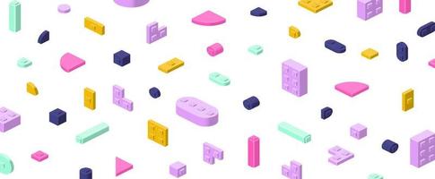 Horizontal background of plastic blocks in isometric style for print and design.Vector illustration. vector