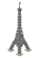 Eiffel tower assembled from plastic blocks in isometric style for print and design. Vector illustration.