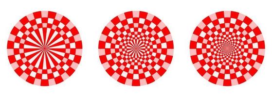 Icon set of Abstract radial circular design element with checkered pattern vector