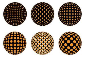 Set of Decorative Dotted spheres isolated. 3D style Abstract balls with circle patterns. Vector illustration