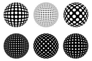 Set of Decorative Dotted spheres isolated. 3D style Abstract balls with circle patterns. Vector illustration
