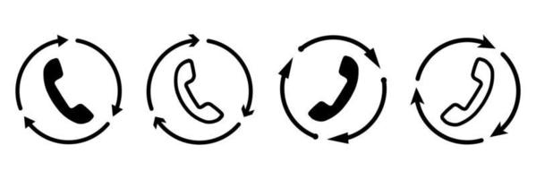 Icon set of telephone Call surrounded with cycle arrows. Recall or redial symbol. Vector illustration
