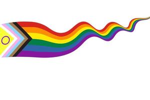 Waving ribbon of new progress Pride flag. Rainbow LGBT symbol vector