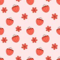 Vector floral seamless pattern. Background with red flowers. Spring botanical pattern. Red flowers in flat design.