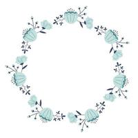 vector guirnalda con azul hojas y flores floral marco para celebraciones flor redondo frontera Copiar espacio. romántico diseño para saludo tarjetas texto modelo con primavera plantas.