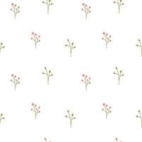 Vector floral seamless pattern. Small pink flowers on white background. Soft botanical illustration in minimalist style. Flowers in flat design.