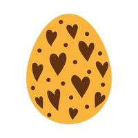 Easter yellow egg with brown hearts and dots. Egg hunt. Easter tradition. Egg in flat design. vector