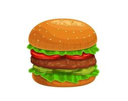 Cartoon hamburger or burger, fast food sandwich vector