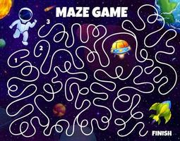 Kids space labyrinth maze, help astronaut in space vector