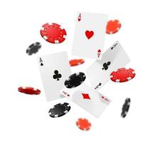 Flying casino poker cards and chips, gambling game vector