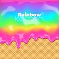 arco iris dulce goteo, hielo crema fundir fluir en gofre vector