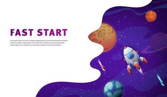 Space landing page, rocket spaceship, outer space vector