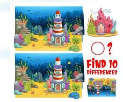 Find ten differences underwater sunken lighthouse vector