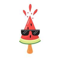 Watermelon with sunglasses. Illustration for printing, backgrounds, covers and packaging. Image can be used for greeting cards, posters, stickers and textile. Isolated on white background. vector