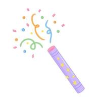 Popper confetti. Party cracker with colorful confetti. Illustration for backgrounds, covers and packaging. Image can be used for greeting card, poster and sticker. Isolated on white background. vector