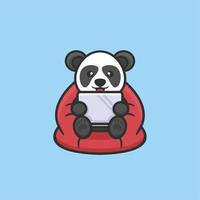 cute panda sitting logo design vector