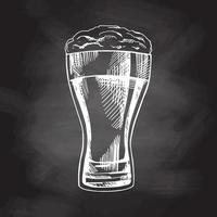 Hand-drawn sketch of beer glass isolated on chalkboard background, white drawing. Set. Vector vintage engraved illustration.