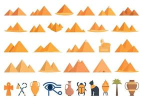 Egyptian pyramids icons set cartoon vector. Ancient world vector